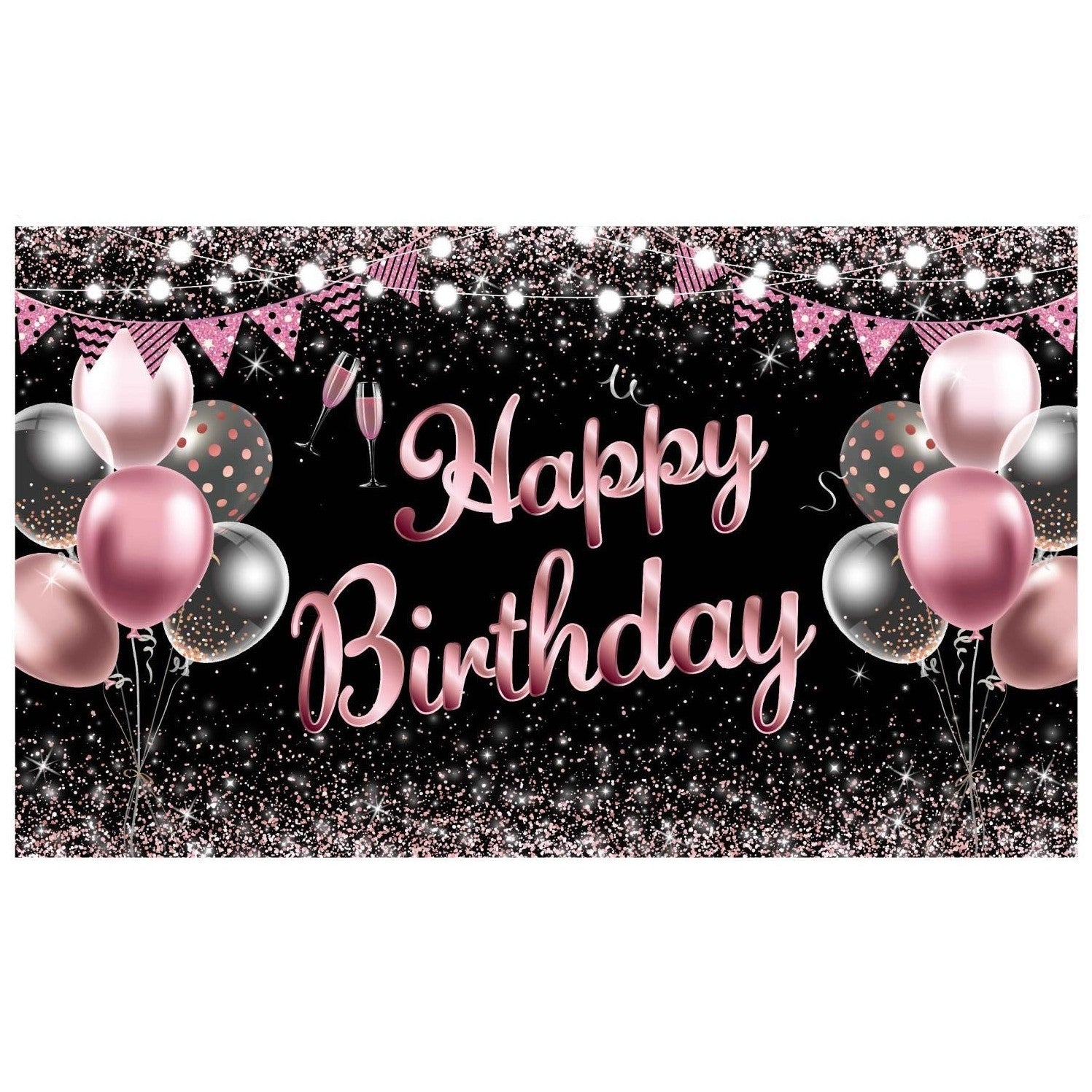 Banner Tip Fundal pentru Poze, din Panza, 185 x 110 cm, Sfoara 6 m, Prindere in 4 Colturi, Negru/Roz
