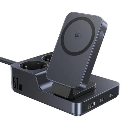INCARCATOR RETEA Baseus Nomos Powerstrip, QC 67W, 2 x AC, 2xUSB Type-C, 1 x USB, 1 x incarcare wireless magnetica 15W, lungime cablu 1.5m, negru "E00078801123-00" -6932172689704
