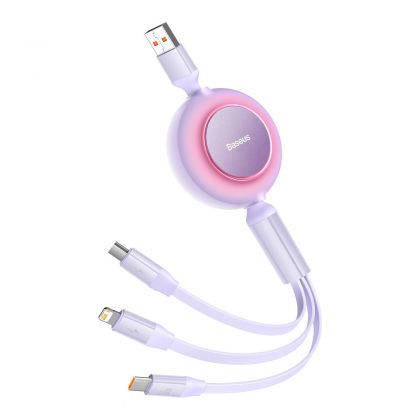 CABLU alimentare si date Baseus Bright Mirror 2, retractabil 3-in-1, pt smartphone,USB la Micro-USB+Lightning + USB Type-C 66W, 1.1m, violet "CAMJ010105" - 6932172609115