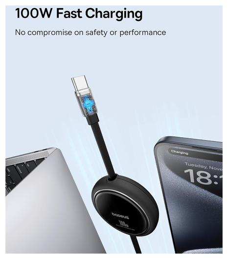 CABLU alimentare si date Baseus Free2Pull, Fast Charging Data Cable pt. smartphone, retractabil, USB Type-C la USB Type-C 100W, 2m, contine 2 bucati, negru "P10364500113-08" - 6932172687687