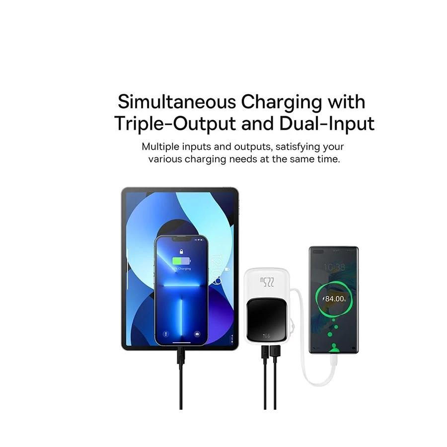 POWER BANK Baseus Qpow Pro Digital Display, 10000mAh, 22.5W, 1 x cablu integrat USB Type-C output/input, 1 x USB, 1 x Lightning, alb "PPQD060102" - 6932172620592