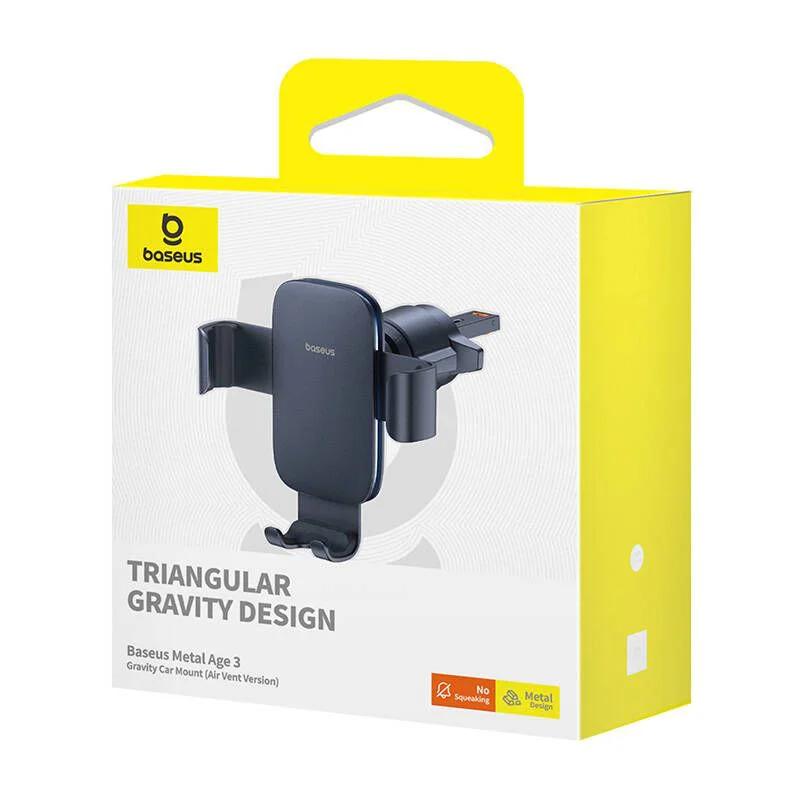 SUPORT AUTO Baseus Metal Age III pt. SmartPhone, gravitational, fixare grila ventilatie, metal "C40467600111-01" - 6932172663629