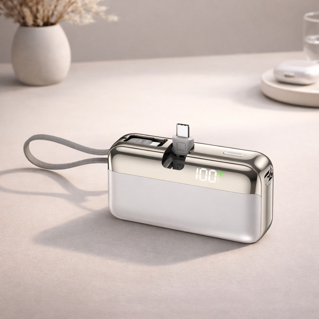 Baterie Externa, Power Bank, Capsule, 10000 mAh, Design Compact, Incarcare Rapida, Compatibilitate Universala, 9 x 5 x 2,5 cm, Alb