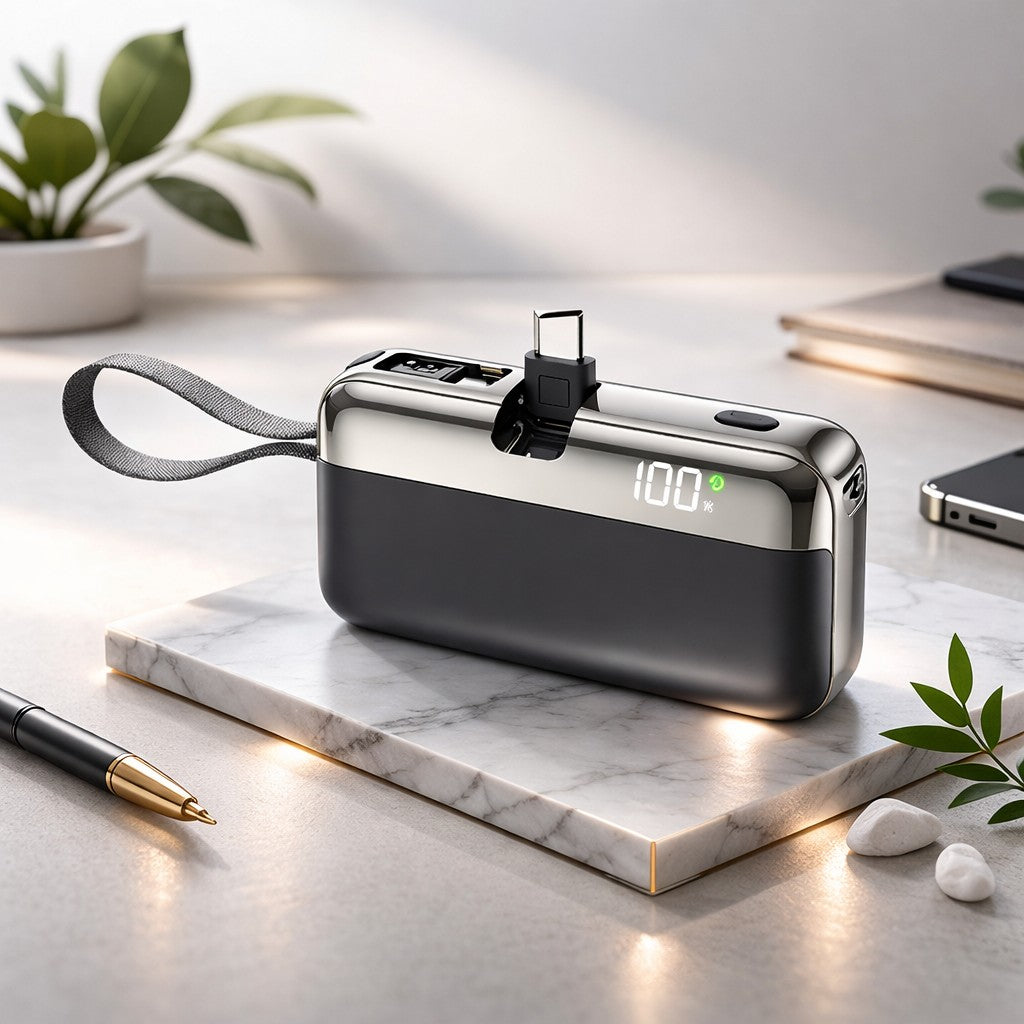 Baterie Externa, Power Bank, Capsule, 10000 mAh, Design Compact, Incarcare Rapida, Compatibilitate Universala, 9 x 5 x 2,5 cm, Negru