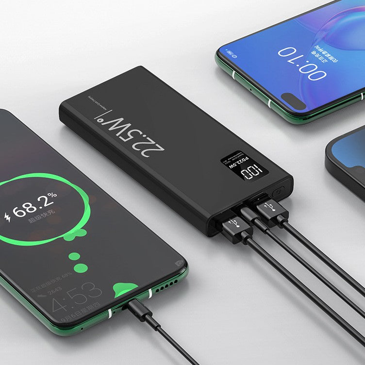 Baterie Externa Powerbank, Ultra-Subtire cu Ecran Digital, Compatibilitate Universala, TYPE-C si USB x2, 10000 mAh, Power Delivery 22.5W, 144x66x16 mm, Negru