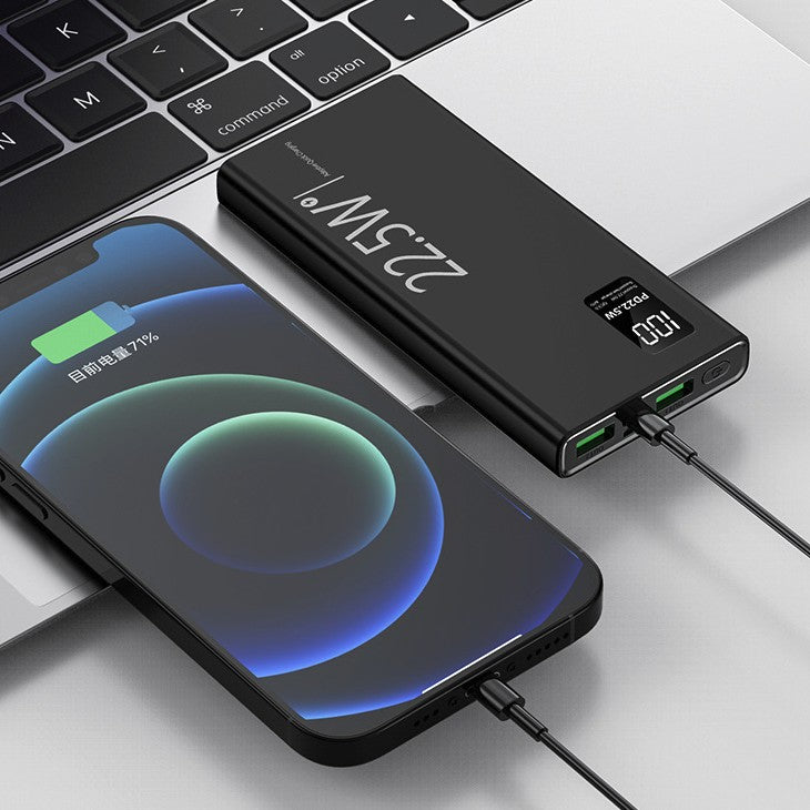 Baterie Externa Powerbank, Ultra-Subtire cu Ecran Digital, Compatibilitate Universala, TYPE-C si USB x2, 10000 mAh, Power Delivery 22.5W, 144x66x16 mm, Negru