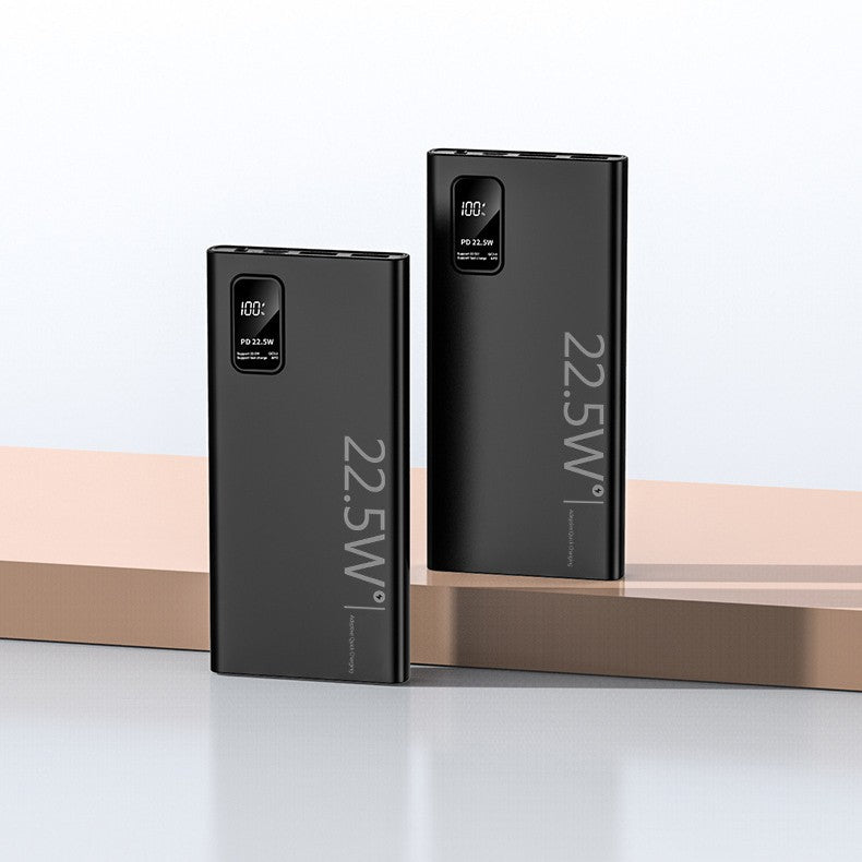Baterie Externa Powerbank, Ultra-Subtire cu Ecran Digital, Compatibilitate Universala, TYPE-C si USB x2, 10000 mAh, Power Delivery 22.5W, 144x66x16 mm, Negru