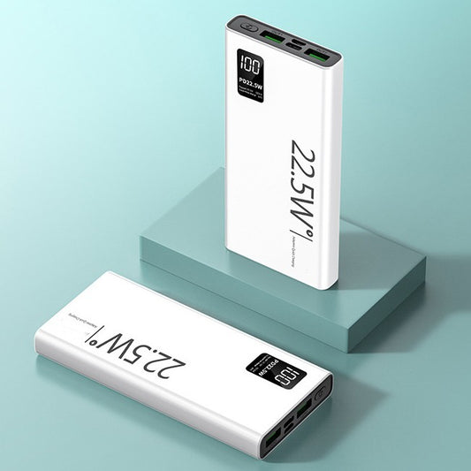 Baterie Externa Powerbank, Flippy, Ultra-Subtire cu Ecran Digital, Compatibilitate Universala, TYPE-C si USB x2, 20000 mAh, Power Delivery 22.5W, 144x66x26 mm, Alb