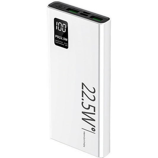 Baterie Externa Powerbank, Flippy, Ultra-Subtire cu Ecran Digital, Compatibilitate Universala, TYPE-C si USB x2, 10000 mAh, Power Delivery 22.5W, 144x66x16 mm, Alb