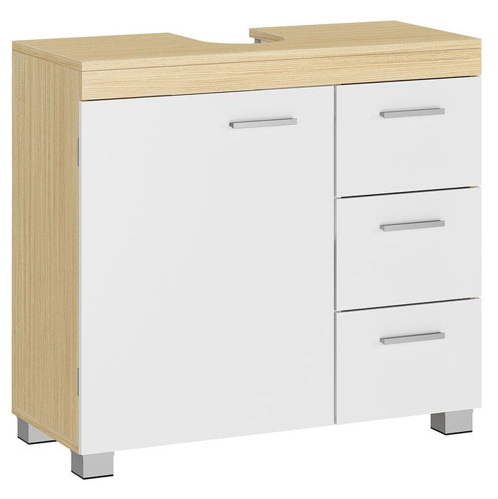 VASAGLE Dulap lavoar baie cu 3 sertare si 2 compartimente, MDF, 30x70x64 cm, alb si bej