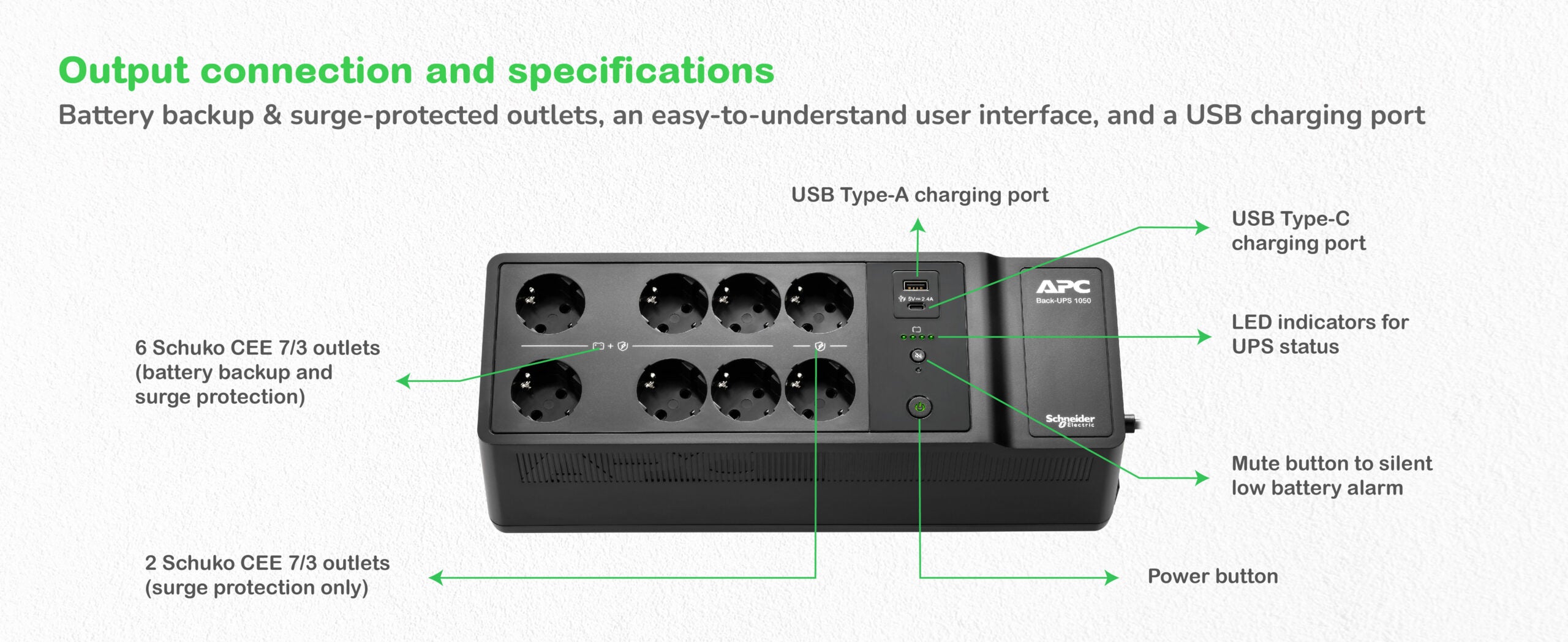 APC Back-UPS 1050VA 8 schuko outlets&nbsp; "BE1050G2-GR"