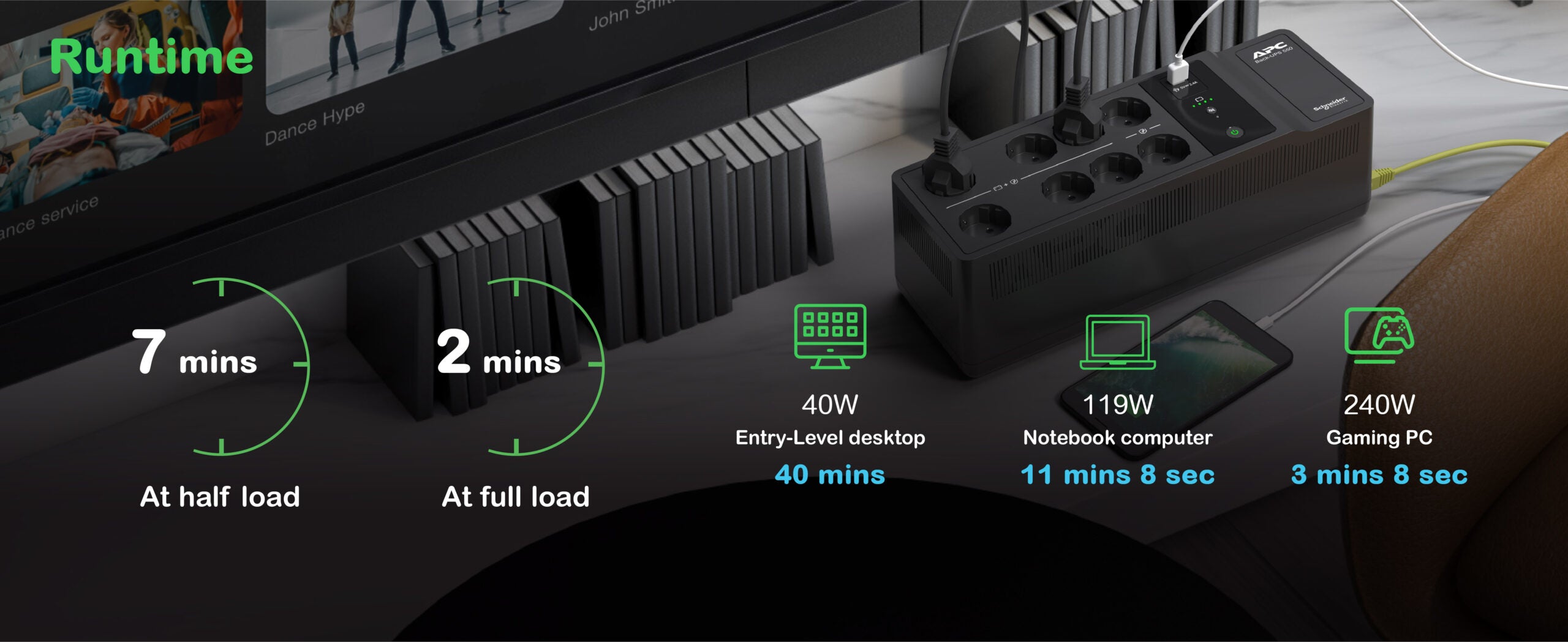 APC Back-UPS 500VA 8 schuko outlets 230V 1 USB charging port "BE500G2-GR"