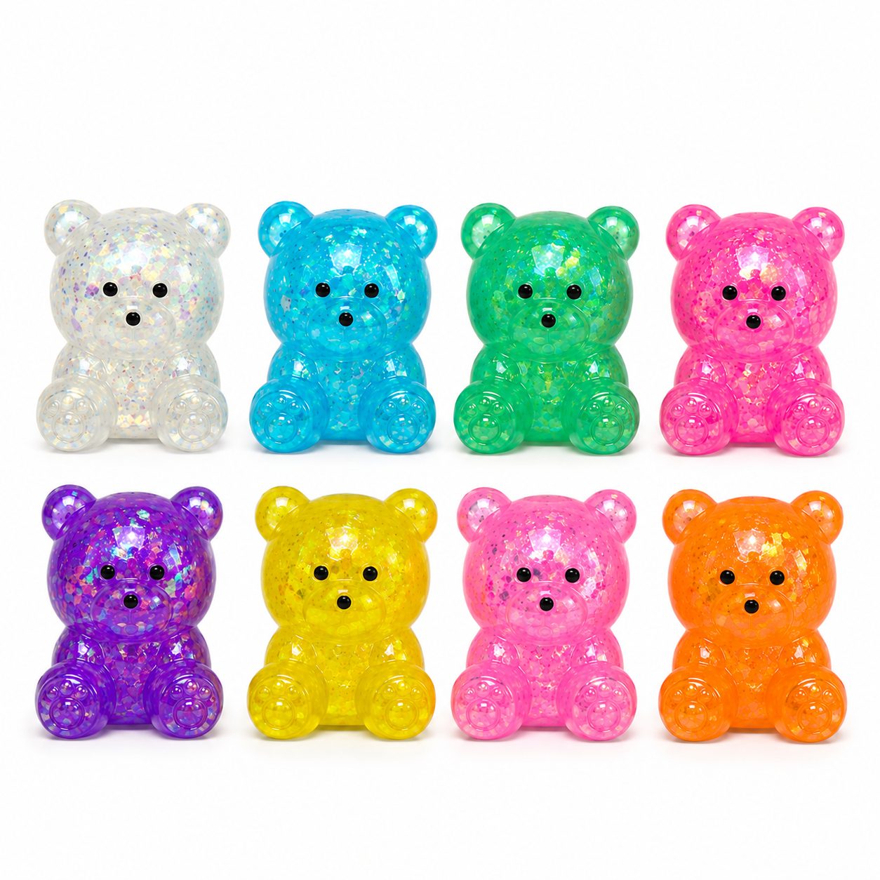 Jucarie Antistres Squishy, Model Ursulet, Transparenta cu Paiete Decorative, Moale si Compresibila, pentru Relaxare si Joaca Senzoriala, Culoare Aleatorie