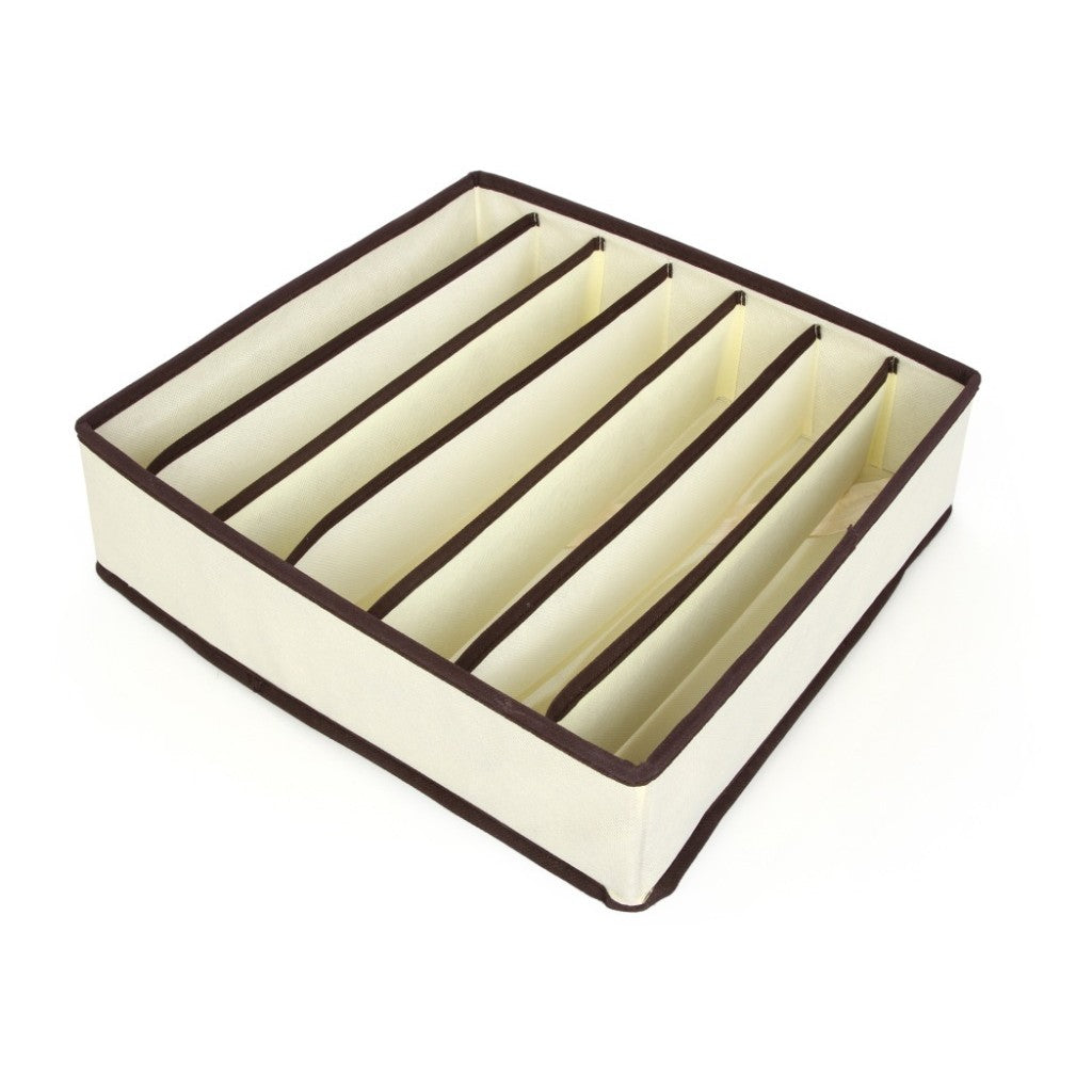 Cutie De Depozitare, Pentru Lenjerie, Sosete Si Sutiene, Material Textil, 7 Compartimente, 32 x 32 x 10 cm, Culoare Bej