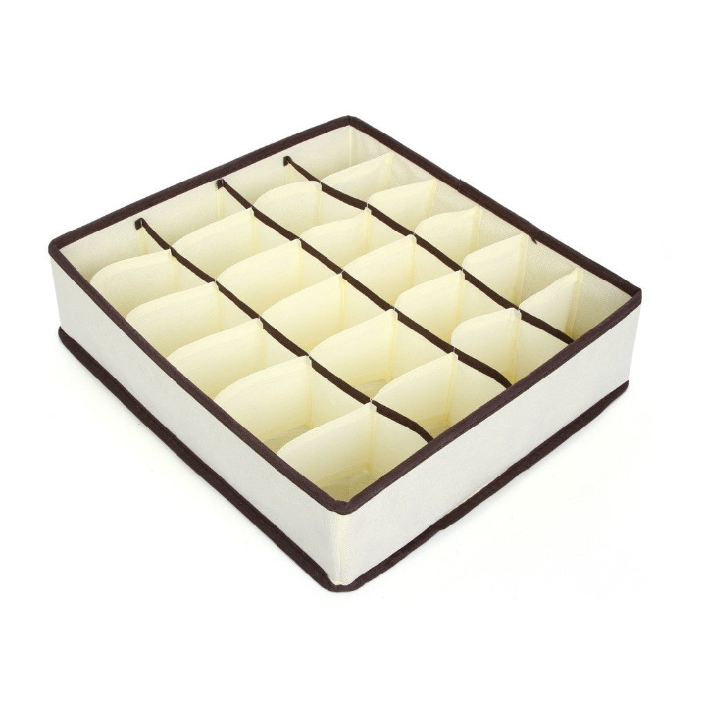Cutie De Depozitare, Pentru Lenjerie, Sosete Si Sutiene, Material Textil, 24 Compartimente, 32 x 32 x 10 cm, Culoare Bej