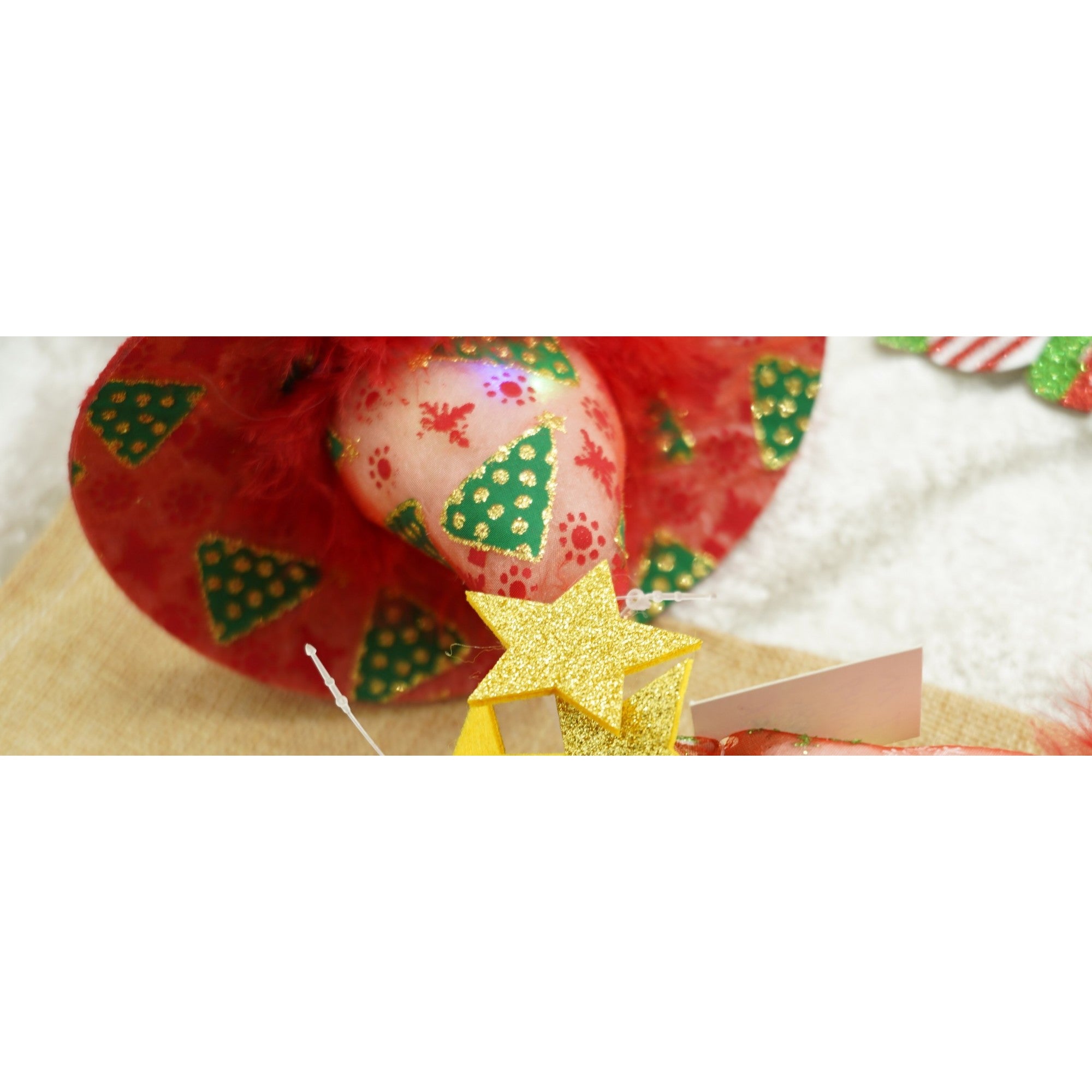 Bentita/cerc tip palarie de Craciun, culoare rosie cu led, marime standard