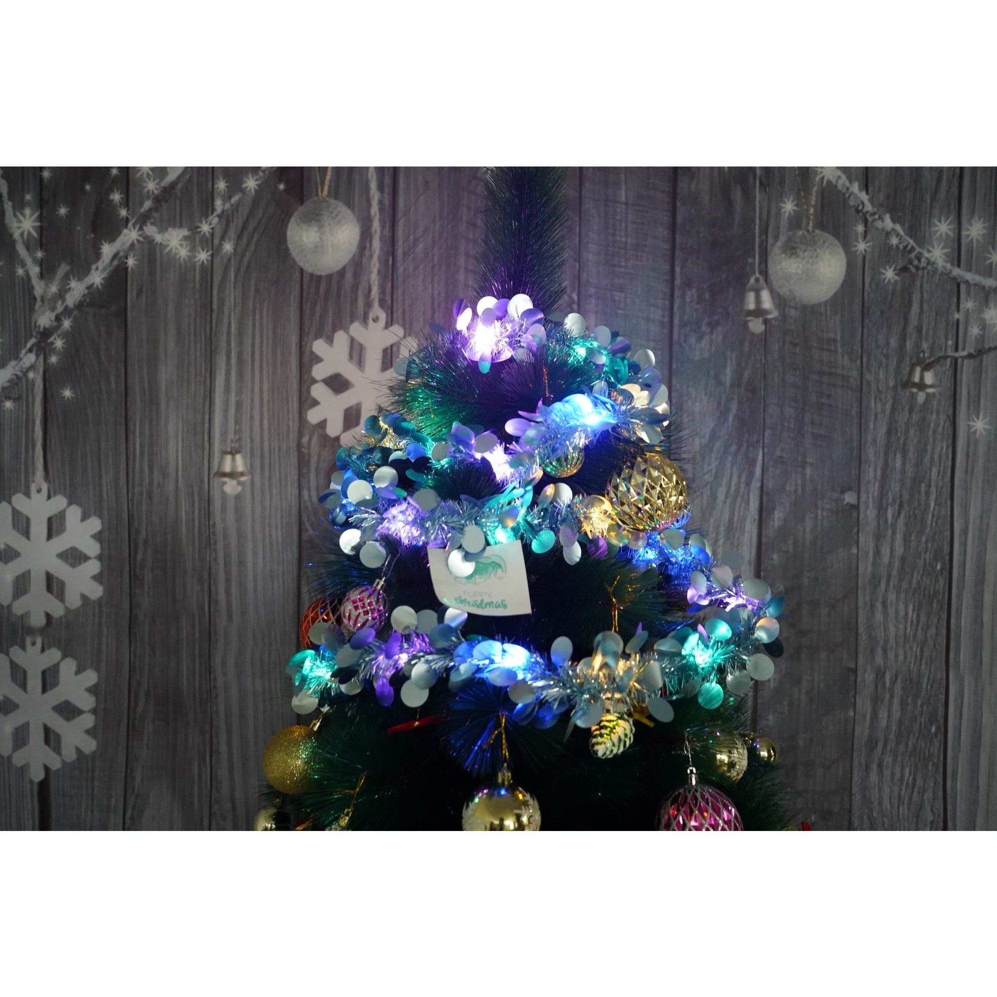 Beteala Craciun cu LED, Albastra, model cu paiete rotunde, 2 m x 5 cm, PVC, Sir, Artificiala