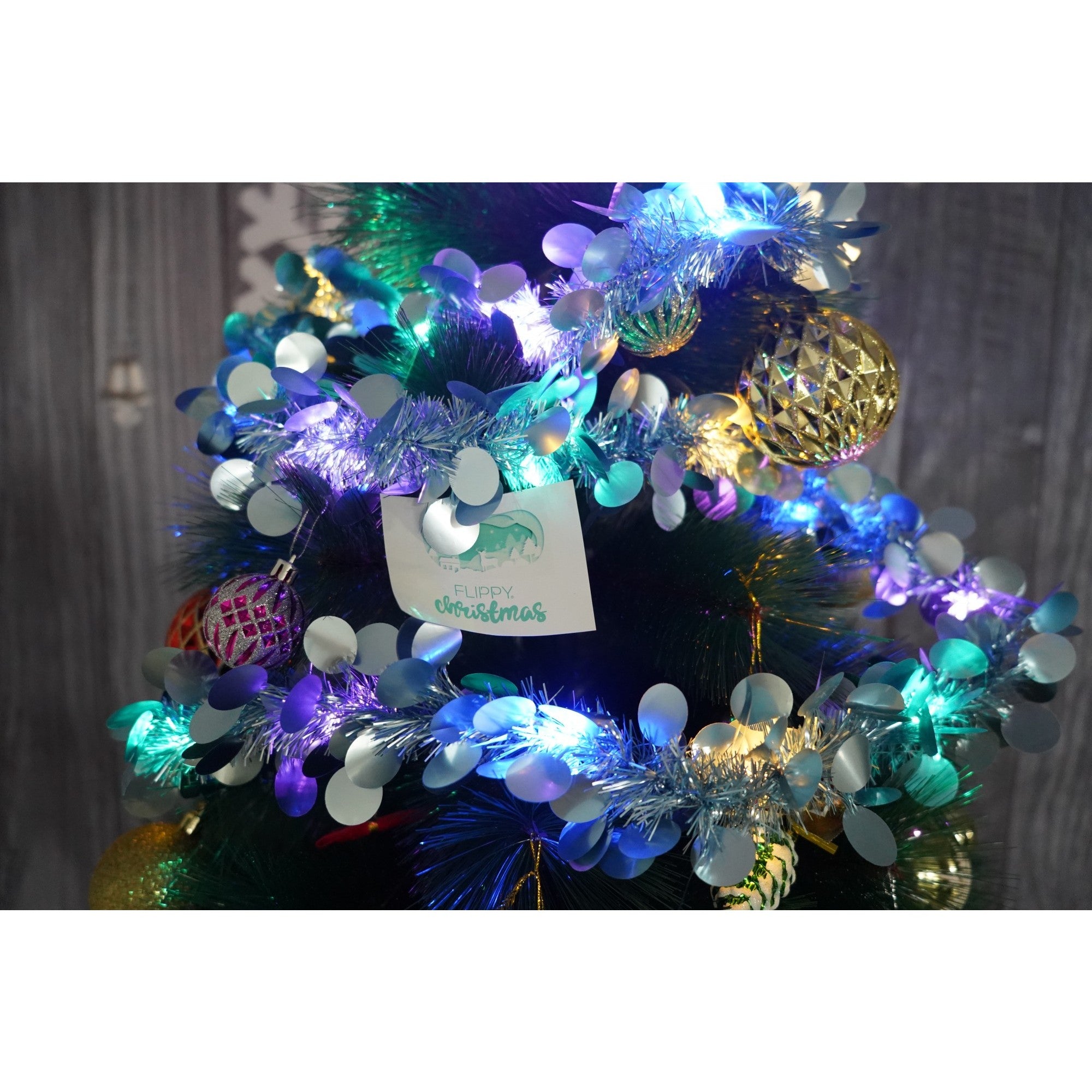 Beteala Craciun cu LED, Albastra, model cu paiete rotunde, 2 m x 5 cm, PVC, Sir, Artificiala