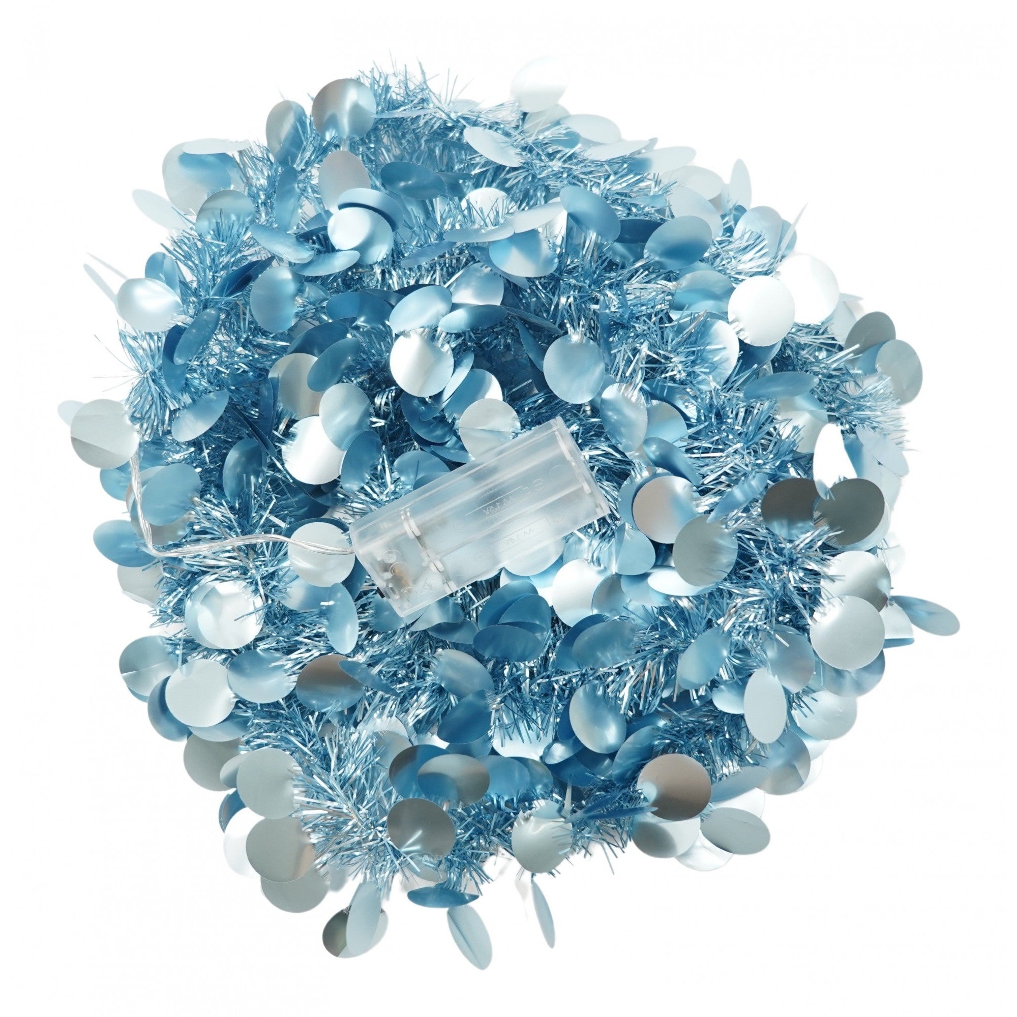 Beteala Craciun cu LED, Albastra, model cu paiete rotunde, 2 m x 5 cm, PVC, Sir, Artificiala