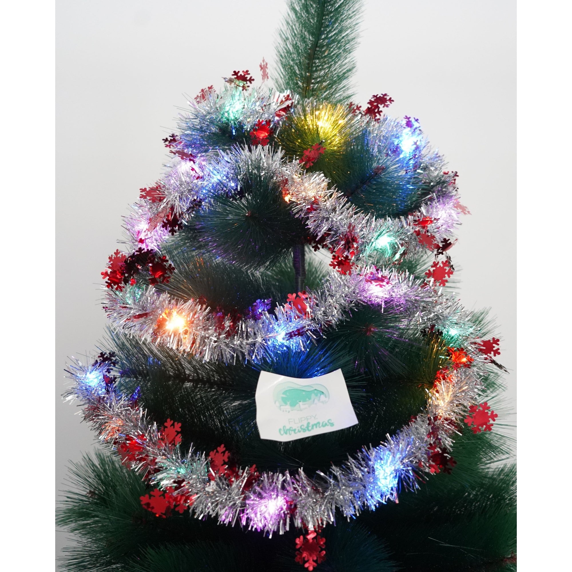 Beteala Craciun cu LED, Rosie, model cu fulgi de nea, 2 m x 5 cm, PVC, Sir, Artificiala