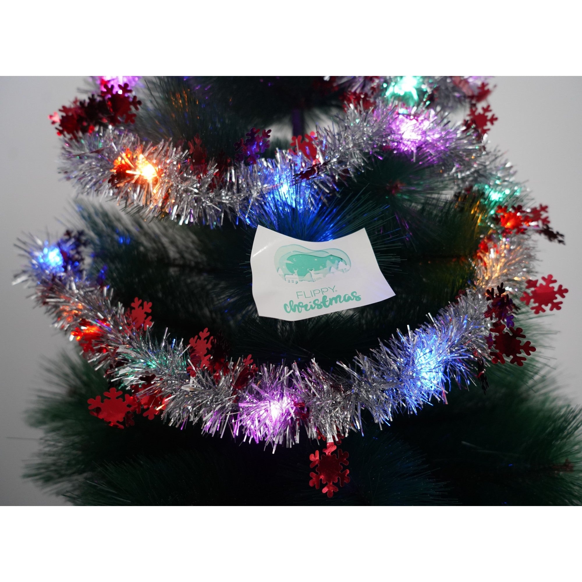 Beteala Craciun cu LED, Rosie, model cu fulgi de nea, 2 m x 5 cm, PVC, Sir, Artificiala