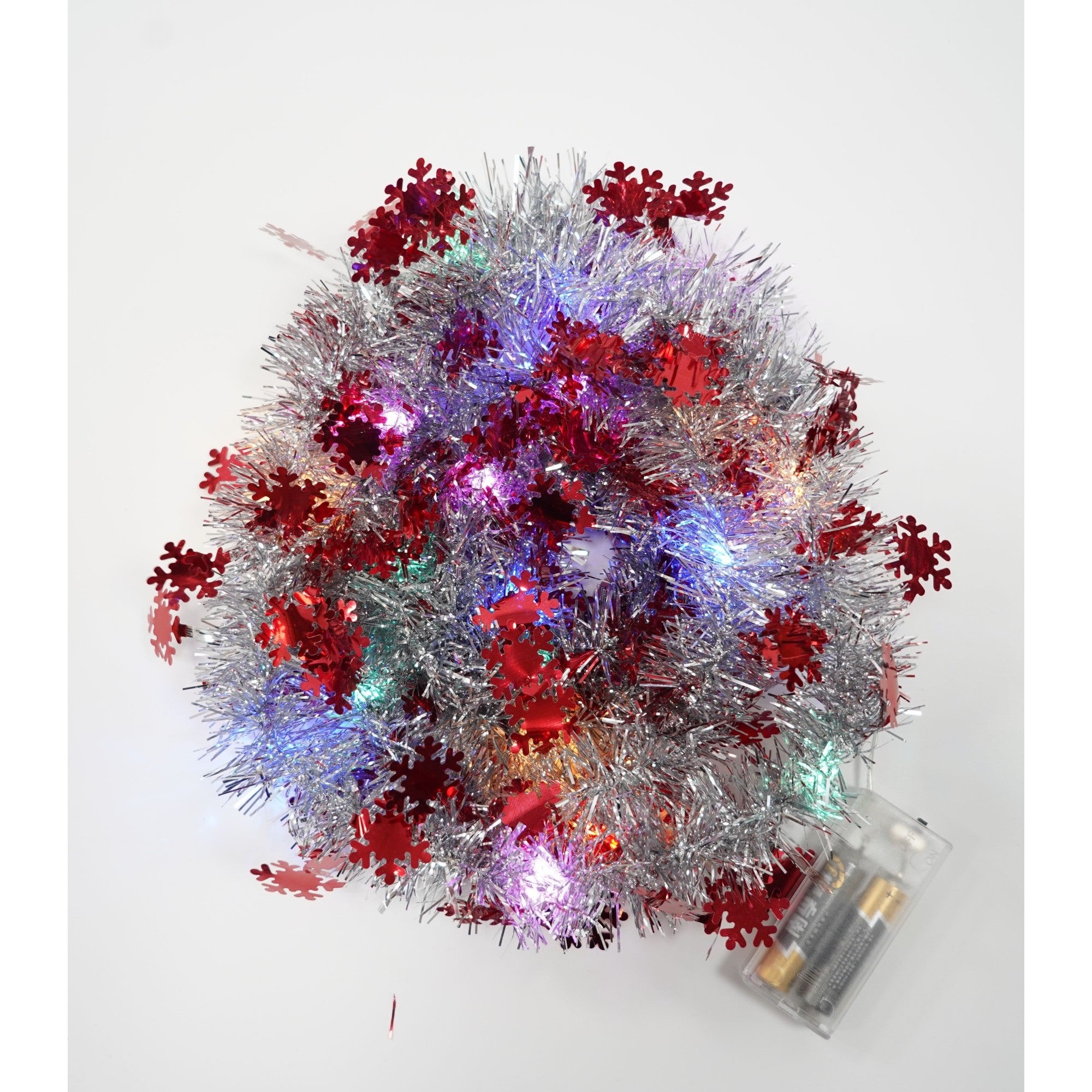 Beteala Craciun cu LED, Rosie, model cu fulgi de nea, 2 m x 5 cm, PVC, Sir, Artificiala