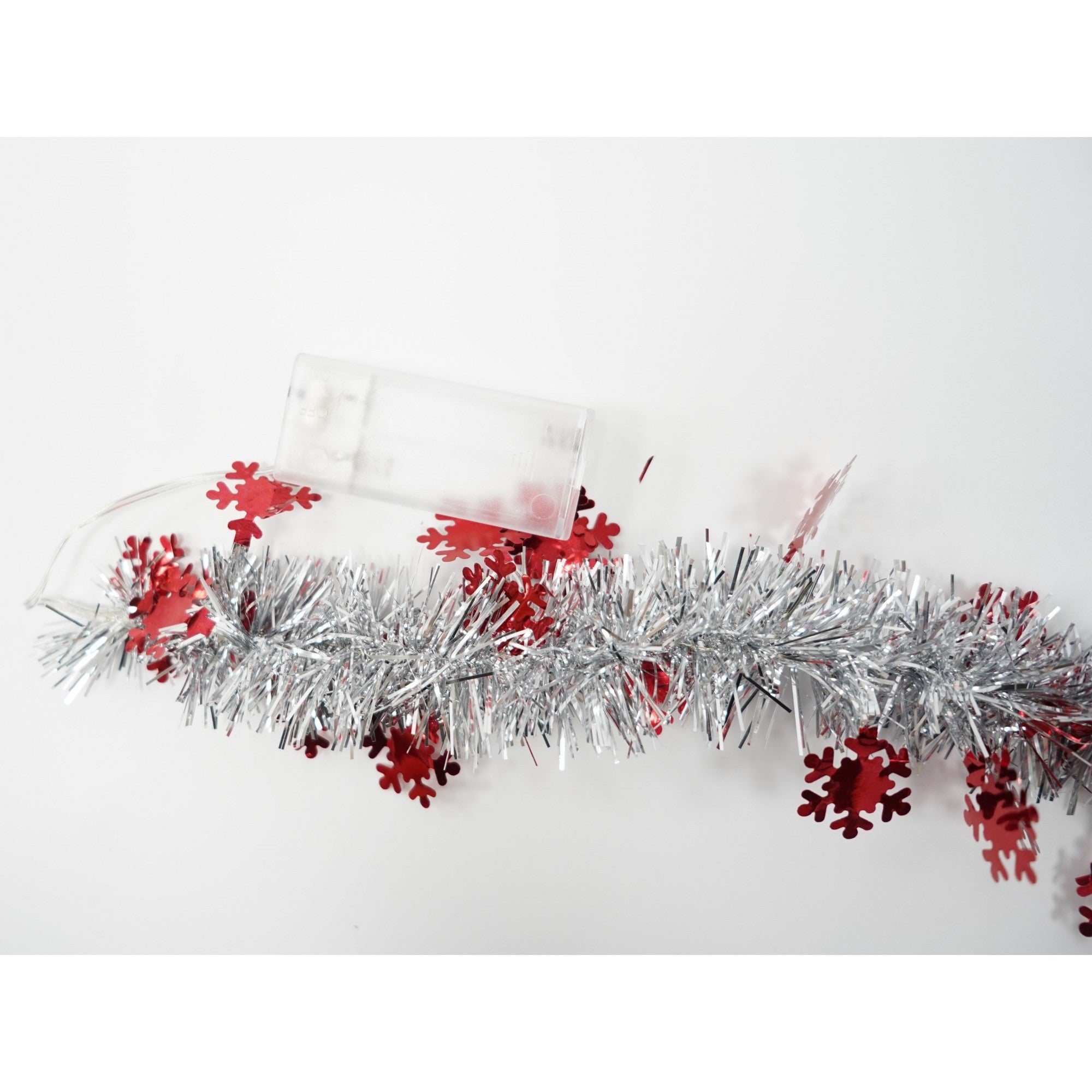 Beteala Craciun cu LED, Rosie, model cu fulgi de nea, 2 m x 5 cm, PVC, Sir, Artificiala