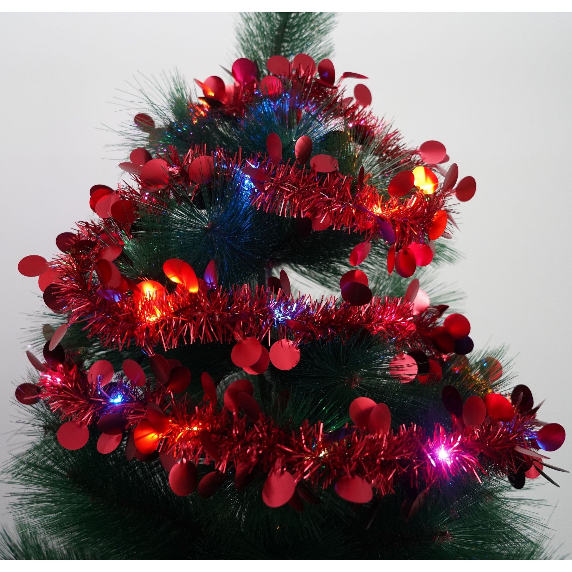 Beteala Craciun cu LED, Rosie, model cu paiete rotunde, 2 m x 5 cm, PVC, Sir, Artificiala
