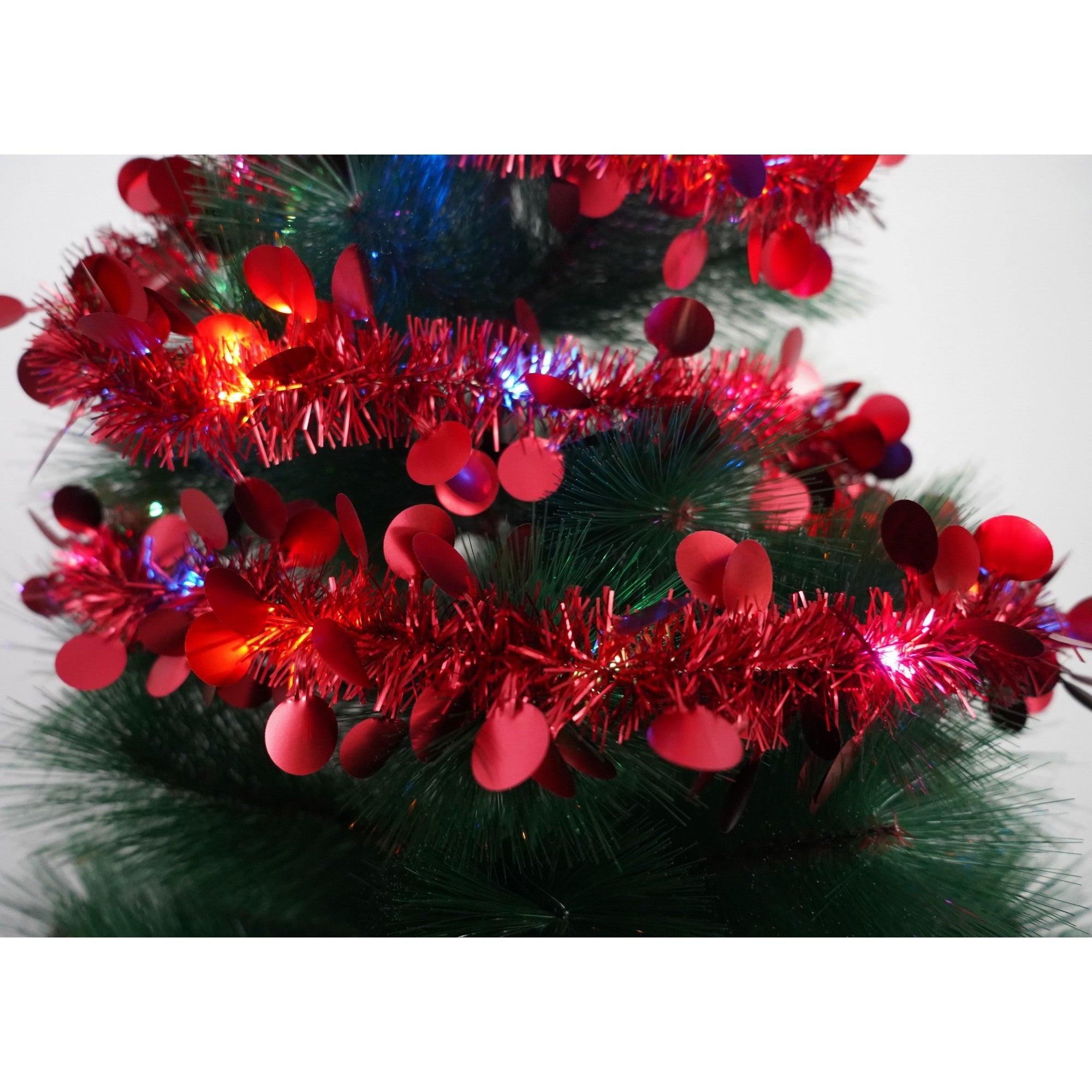 Beteala Craciun cu LED, Rosie, model cu paiete rotunde, 2 m x 5 cm, PVC, Sir, Artificiala