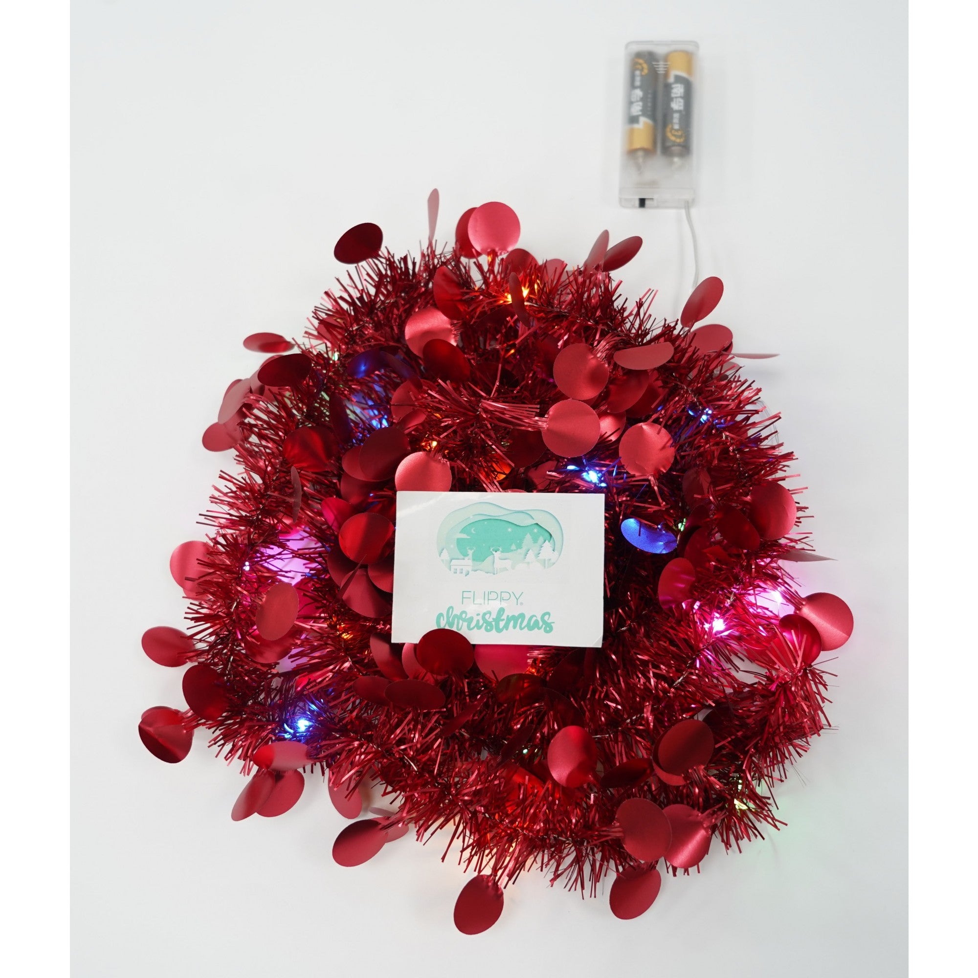 Beteala Craciun cu LED, Rosie, model cu paiete rotunde, 2 m x 5 cm, PVC, Sir, Artificiala