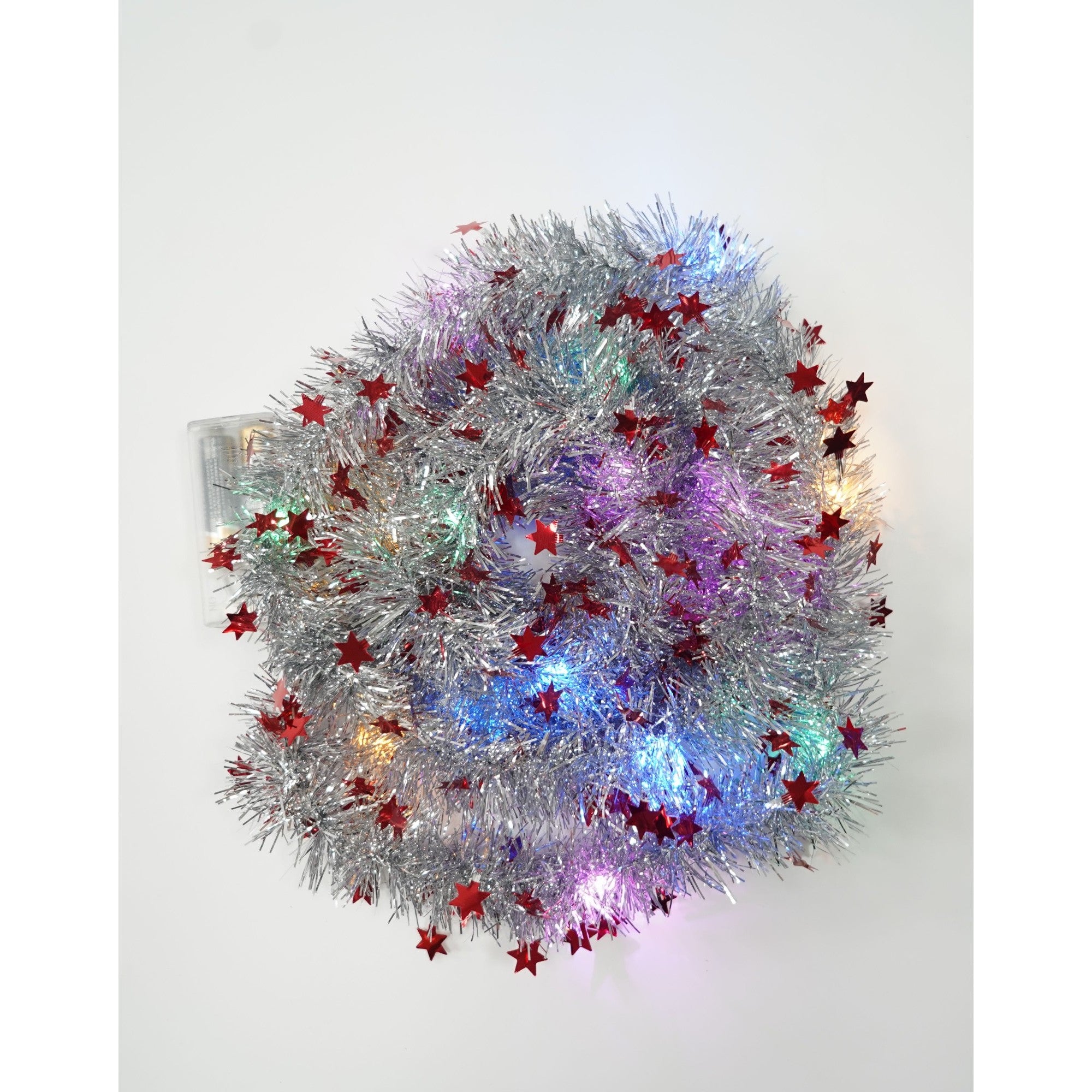 Beteala Craciun cu LED, Rosie, model cu stelute, 2 m x 5 cm, PVC, Sir, Artificiala