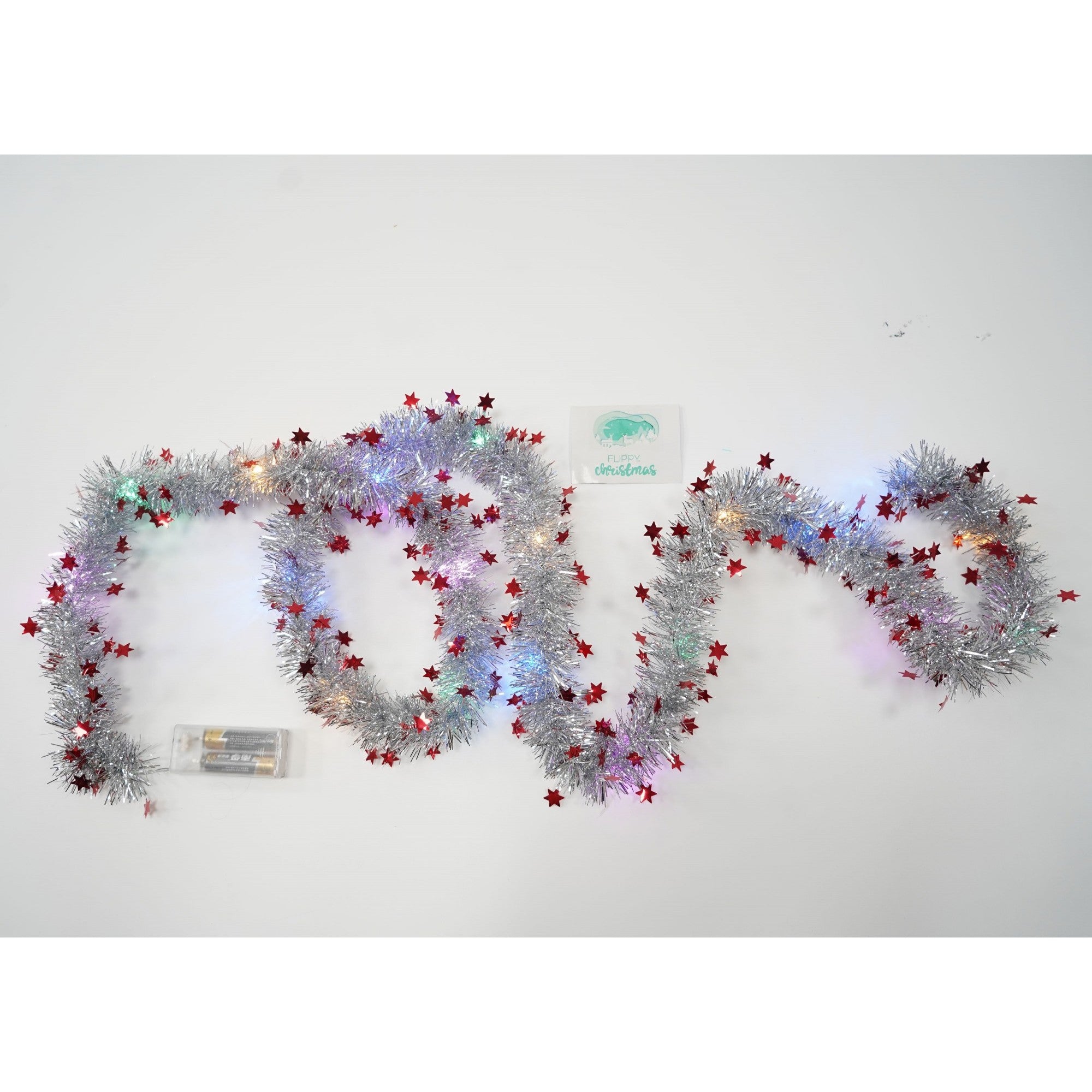 Beteala Craciun cu LED, Rosie, model cu stelute, 2 m x 5 cm, PVC, Sir, Artificiala