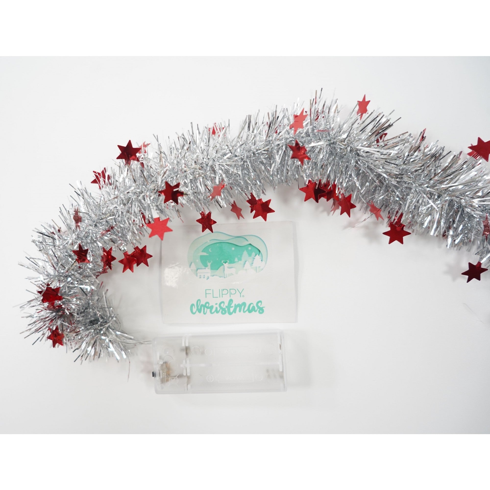 Beteala Craciun cu LED, Rosie, model cu stelute, 2 m x 5 cm, PVC, Sir, Artificiala