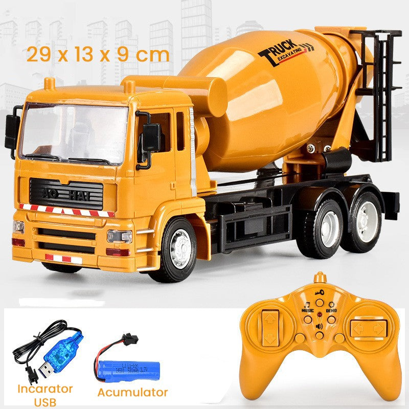 Camion Betoniera Jucarie pentru Copii, Flippy, Jucarie Camion Betoniera cu Telecomanda, Jucarie de Constructie, Acumulator cu Incarcare USB, 29 x 13 x 9 cm, Galben