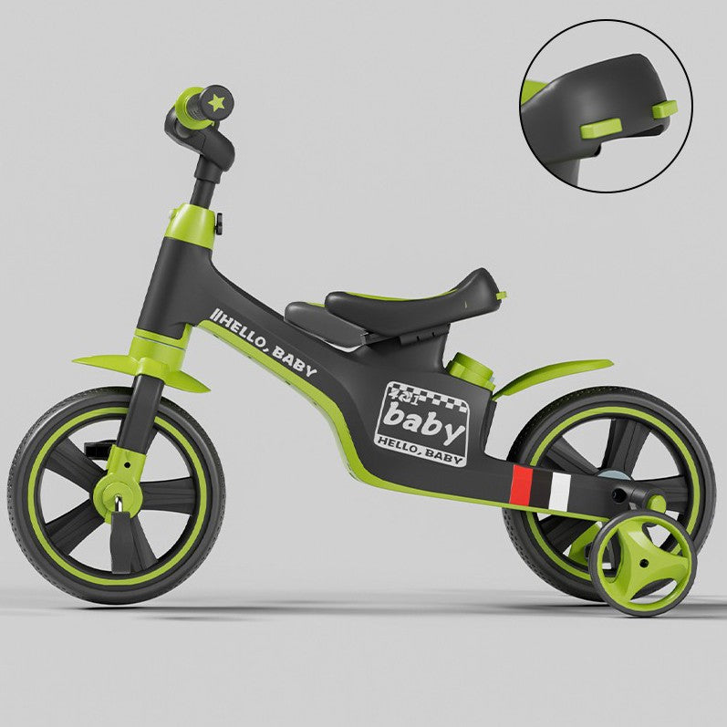 Bicicleta Multifunctionala pentru Copii, 3 in 1 Bicicleta Troller Tricicleta, 2-6 ani, cu Roti Auxiliare, Ghidon si Scaun Reglabil, 93 x 78 x 43 cm, Negru Verde