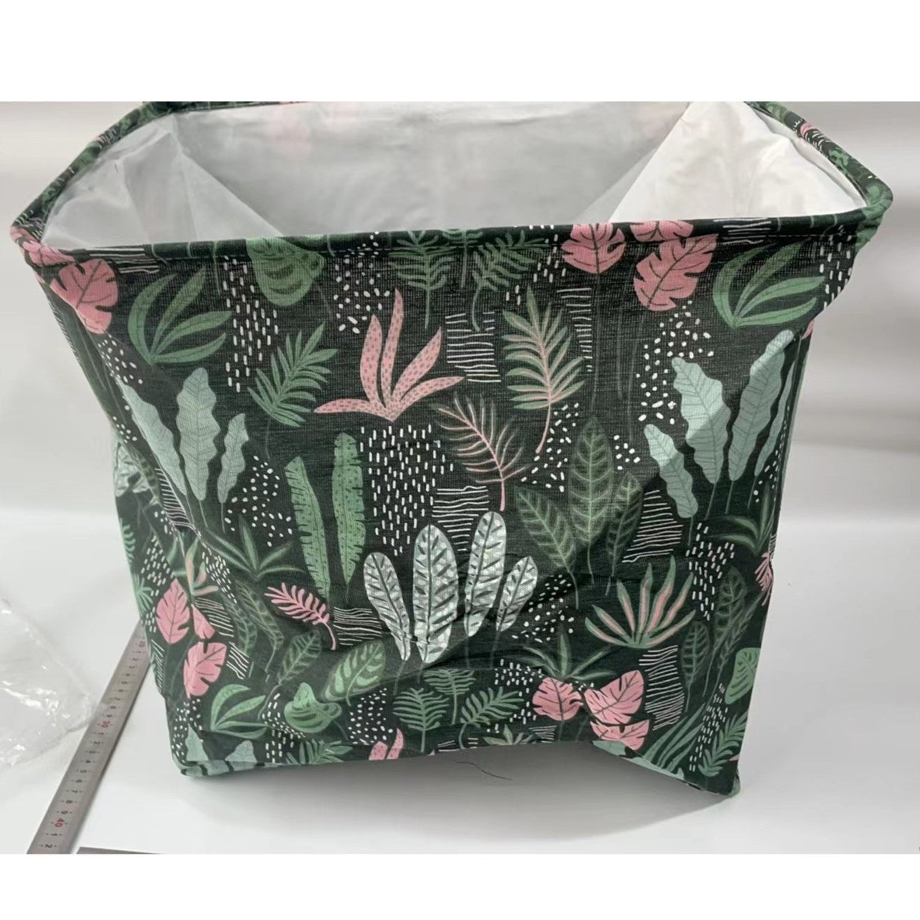 Cutie de Depozitare Pliabila, Impermeabila, cu Snur, Capacitate 100 L, cu Manere, 50x50x40cm, Model Frunze, Verde
