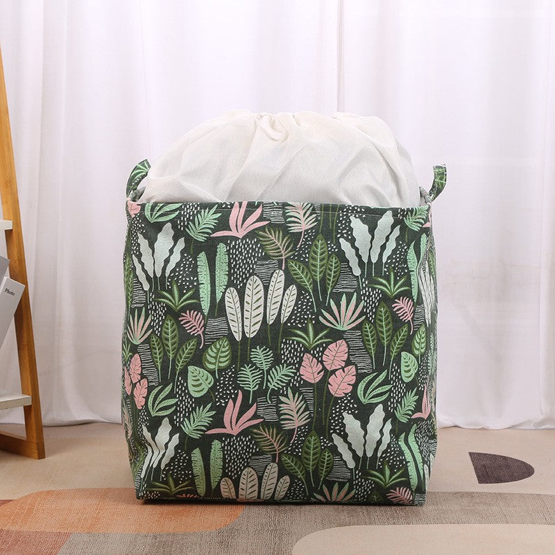 Cutie de Depozitare Pliabila, Impermeabila, cu Snur, Capacitate 100 L, cu Manere, 50x50x40cm, Model Frunze, Verde