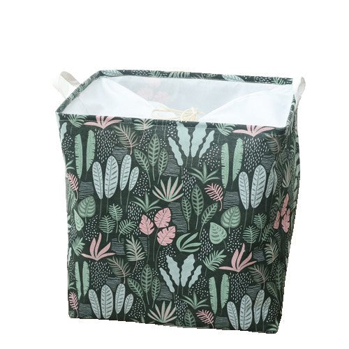 Cutie de Depozitare Pliabila, Impermeabila, cu Snur, Capacitate 100 L, cu Manere, 50x50x40cm, Model Frunze, Verde