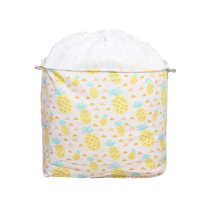 Cutie de Depozitare Pliabila, Impermeabila, cu Snur, Capacitate 100 L, cu Manere, 50x50x40cm, Model Ananas, Galben