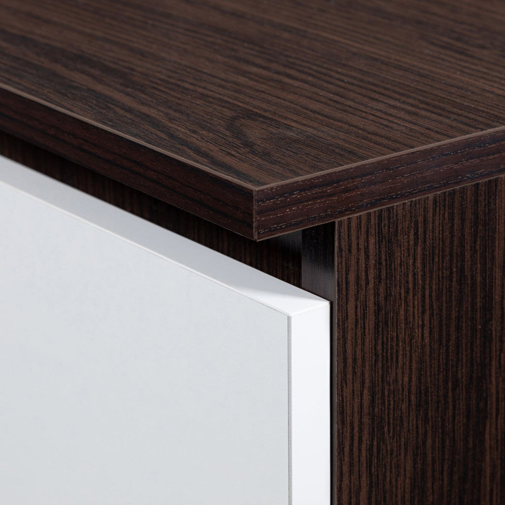 Birou computer cu 3 sertare si raft pentru tastatura, dreapta, 90x50x77 cm, maro wenge si alb