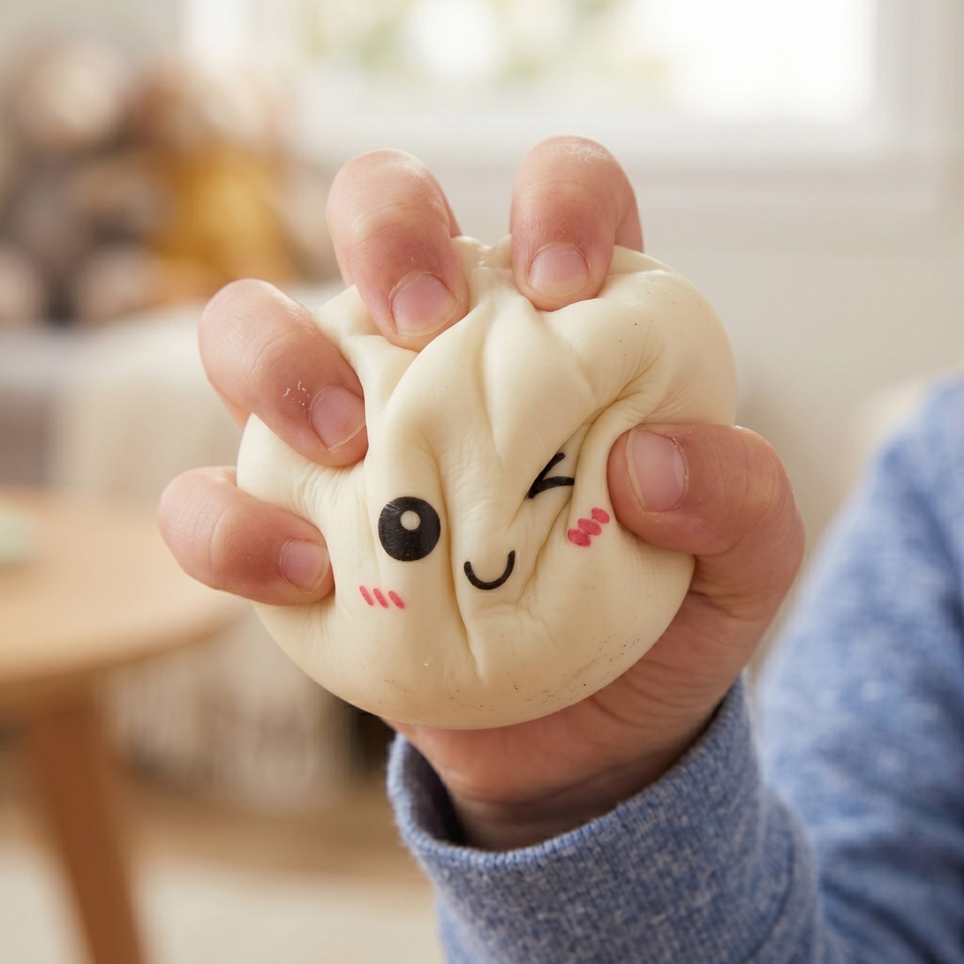 Jucarie Antistres Dumpling, Squishy Gigant, Model Galusca, cu Revenire Lenta, Jucarie Senzoriala Interactiva pentru Copii si Adulti, 8.5 cm, Alb/Crem