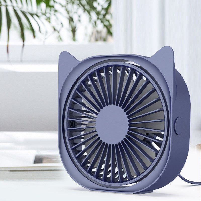 Mini ventilator pentru birou cu usb, rotire 360 grade, 3 viteze, 13.5 x 12,8 cm, Albastru