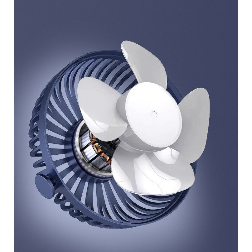 Mini ventilator pentru birou cu usb, rotire 360 grade, 3 viteze, 13.5 x 12,8 cm, Albastru