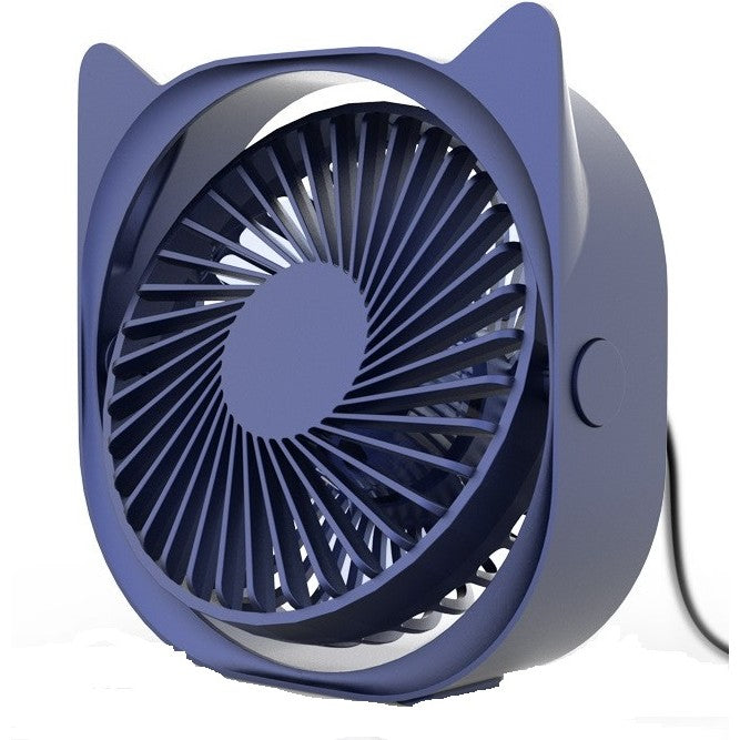 Mini ventilator pentru birou cu usb, rotire 360 grade, 3 viteze, 13.5 x 12,8 cm, Albastru