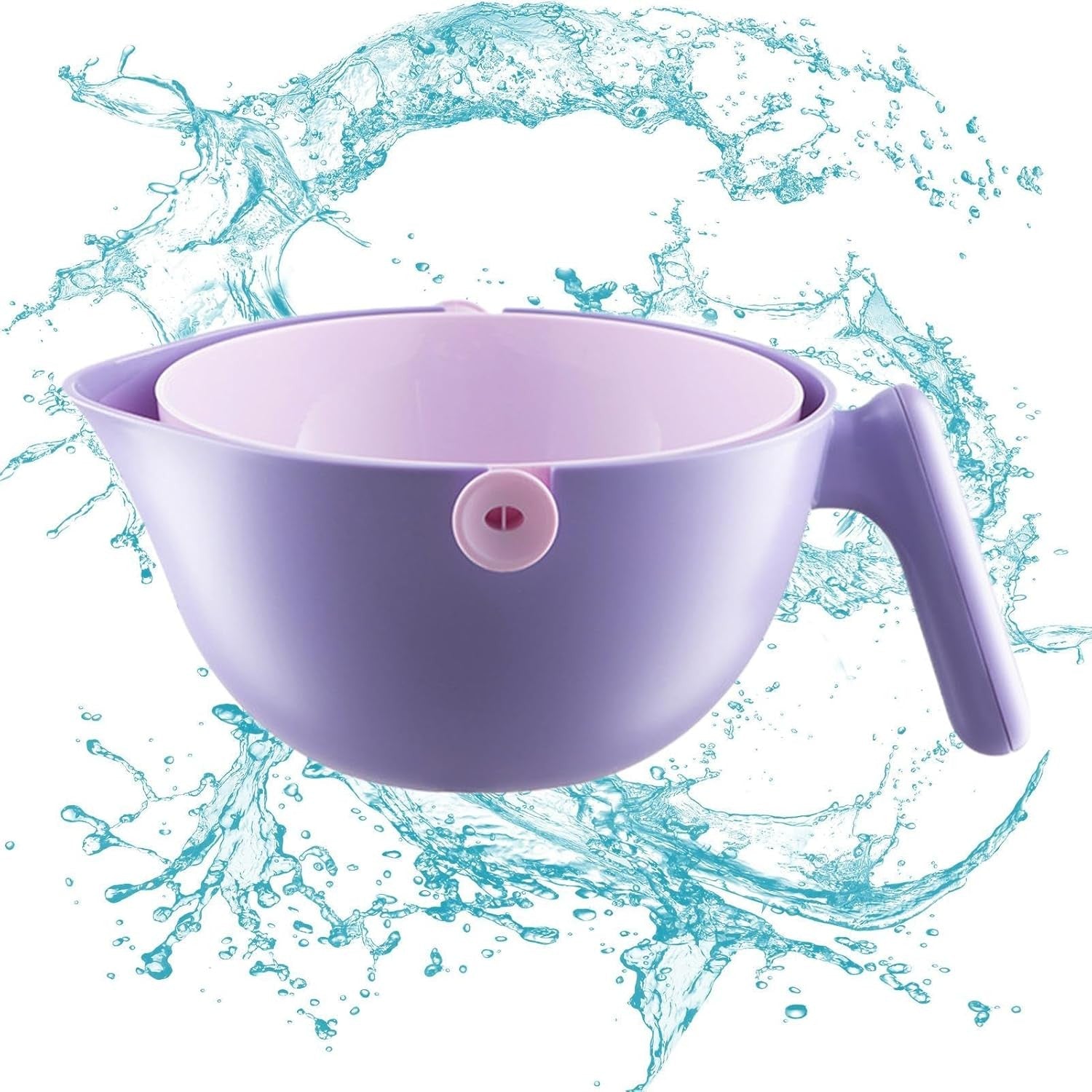 Bol cu Doua Straturi, pentru Fructe, Legume, cu Cos de Scurgere a Apei, 2L, din ABS+PP, 29.9 x 22.5 x 11.8 cm, Mov