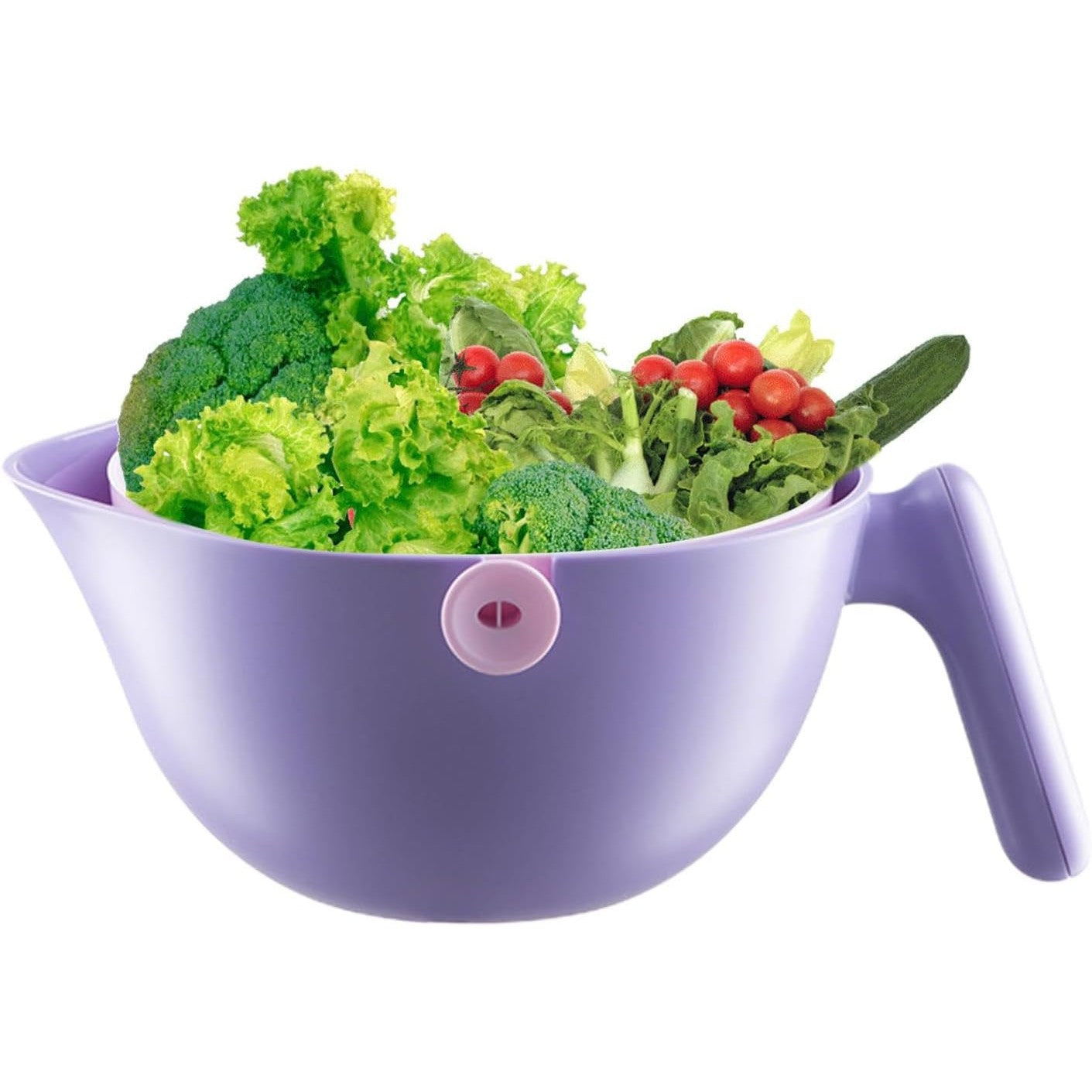 Bol cu Doua Straturi, pentru Fructe, Legume, cu Cos de Scurgere a Apei, 2L, din ABS+PP, 29.9 x 22.5 x 11.8 cm, Mov