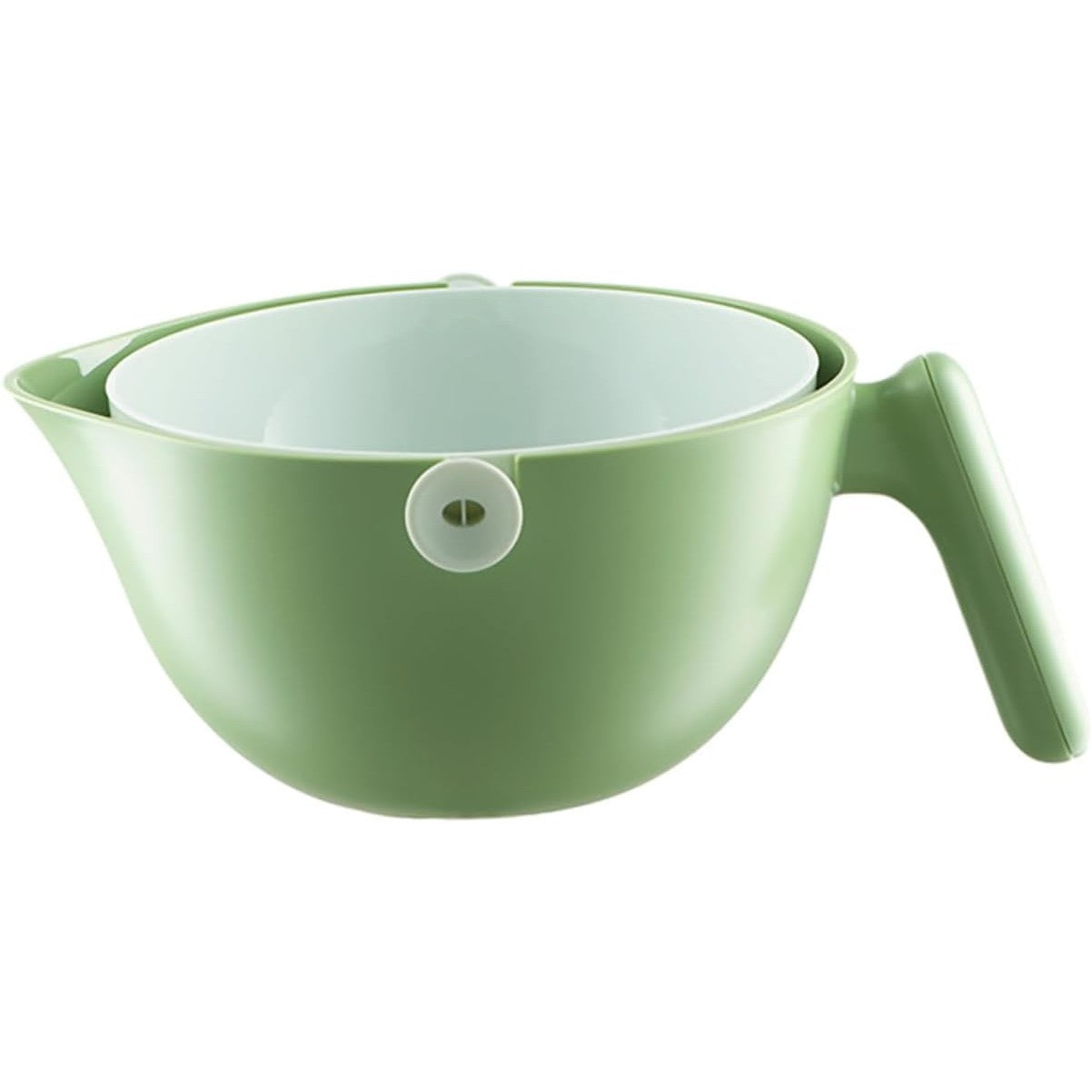 Bol cu Doua Straturi, pentru Fructe, Legume, cu Cos de Scurgere a Apei, 2L, din ABS+PP, 29.9 x 22.5 x 11.8 cm, Verde-Alb