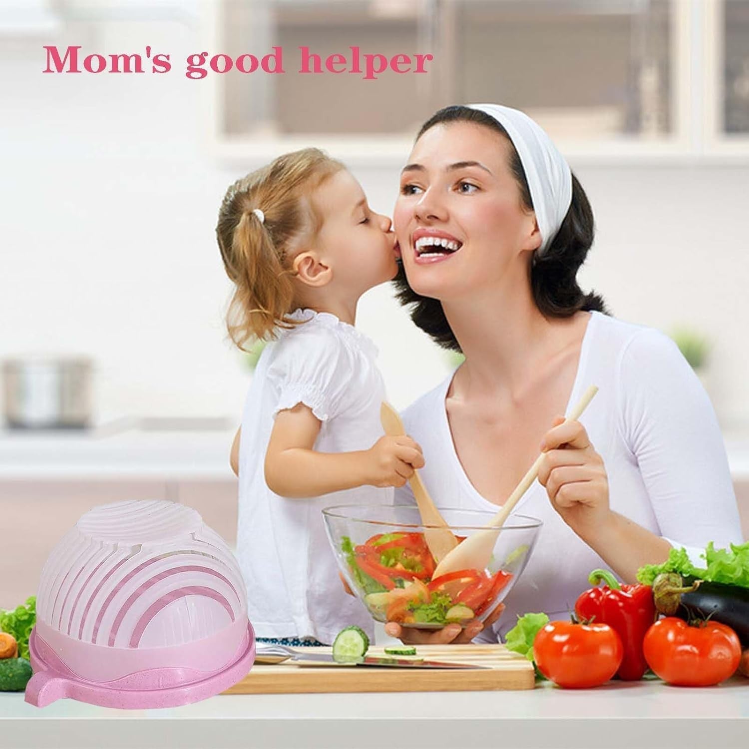 Bol Feliator pentru Salata, Castron Multifunctional pentru Legume si Fructe, pentru Spalat si Taiat Legumele, cu Scurgere si Tocator, Ergonomic, Protectie pentru Maini, 21x18.5x11.5 cm, Roz