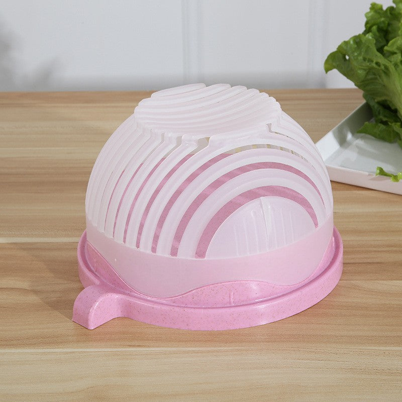 Bol Feliator pentru Salata, Castron Multifunctional pentru Legume si Fructe, pentru Spalat si Taiat Legumele, cu Scurgere si Tocator, Ergonomic, Protectie pentru Maini, 21x18.5x11.5 cm, Roz