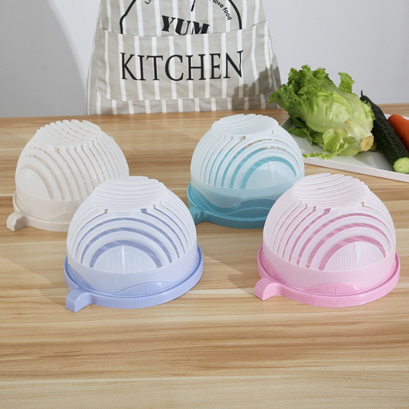 Bol Feliator pentru Salata, Castron Multifunctional pentru Legume si Fructe, pentru Spalat si Taiat Legumele, cu Scurgere si Tocator, Ergonomic, Protectie pentru Maini, 21x18.5x11.5 cm, Roz